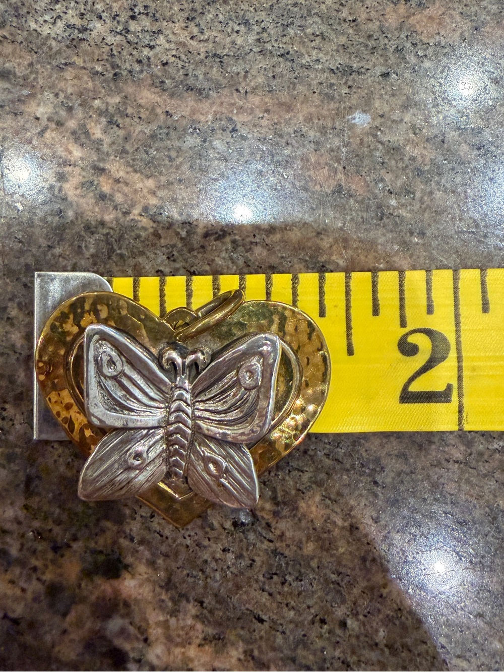 Jeep Collins Brass & Sterling Silver Heart Butterfly 🦋 Pendant - Picture 6 of 6